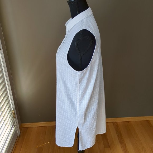 Kenar 100% Windowpane Lightweight Button Down Sleeveless Tank Top Tunic Blouse - Picture 3 of 16